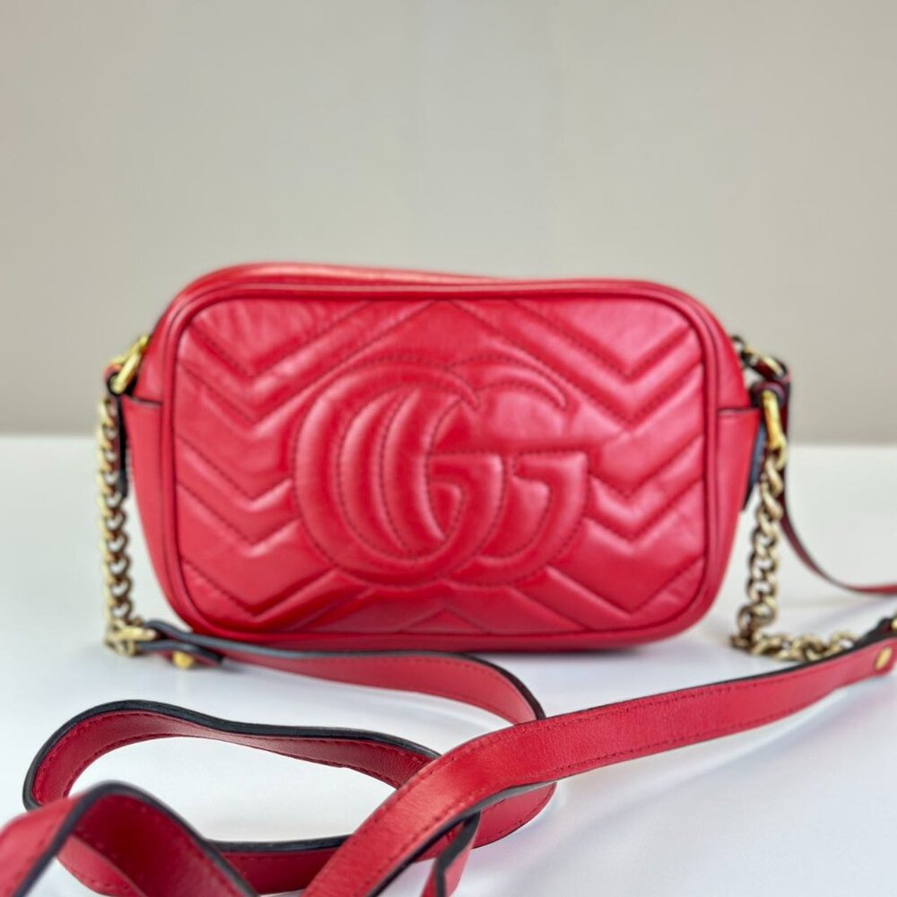 Gucci Red Leather Small Marmont Shoulder Bag Crossbody - Picture 3 of 7